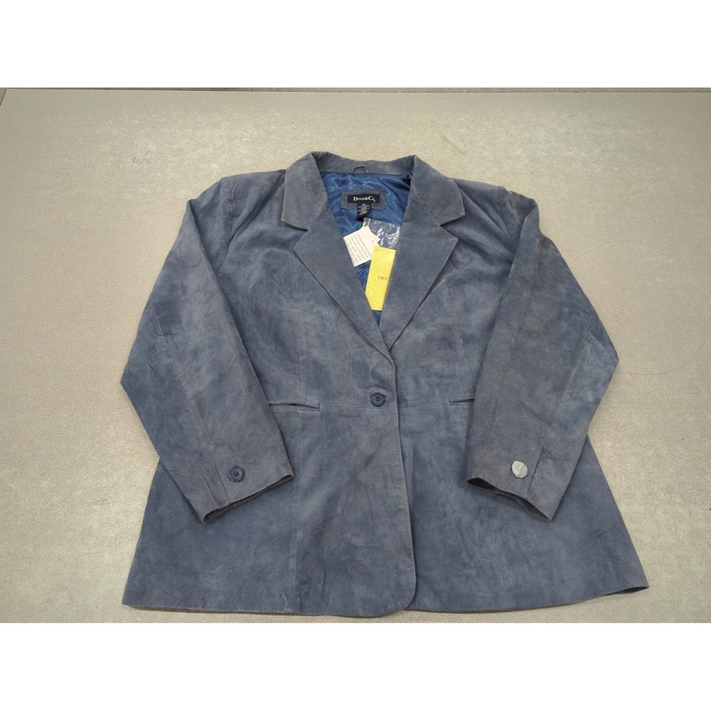 Vtg Denim & Co. Blue Suede Leather Jacket Blazer NOS 2X Y2K 90s Corporate Chic